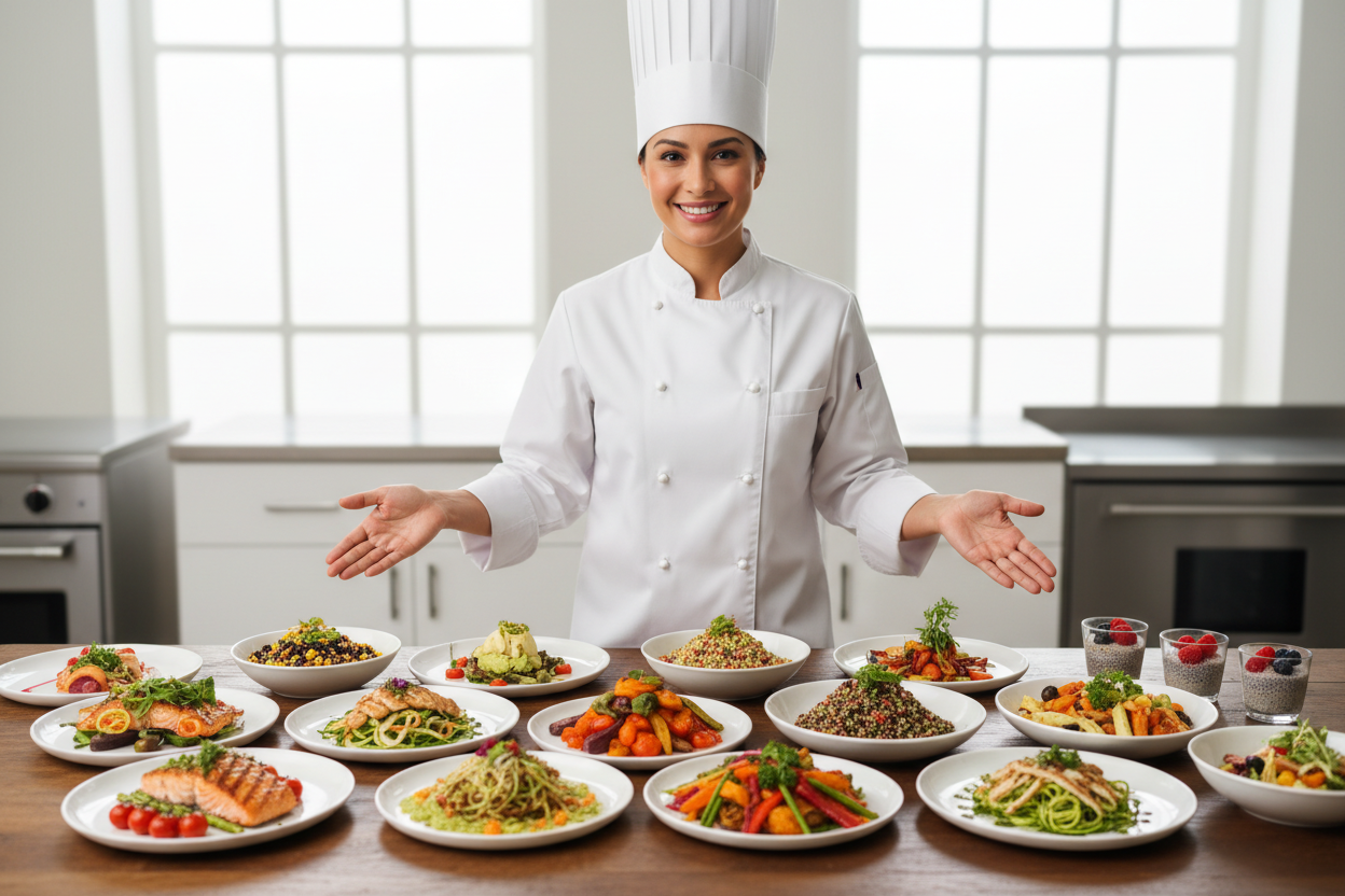 chef exhibiendo comida para diabetico